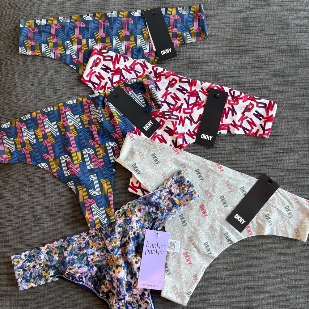 NWT DKNY/Hanky Panky Colorful Patterned Thongs Set of 5, XL (hanky panky is OS)